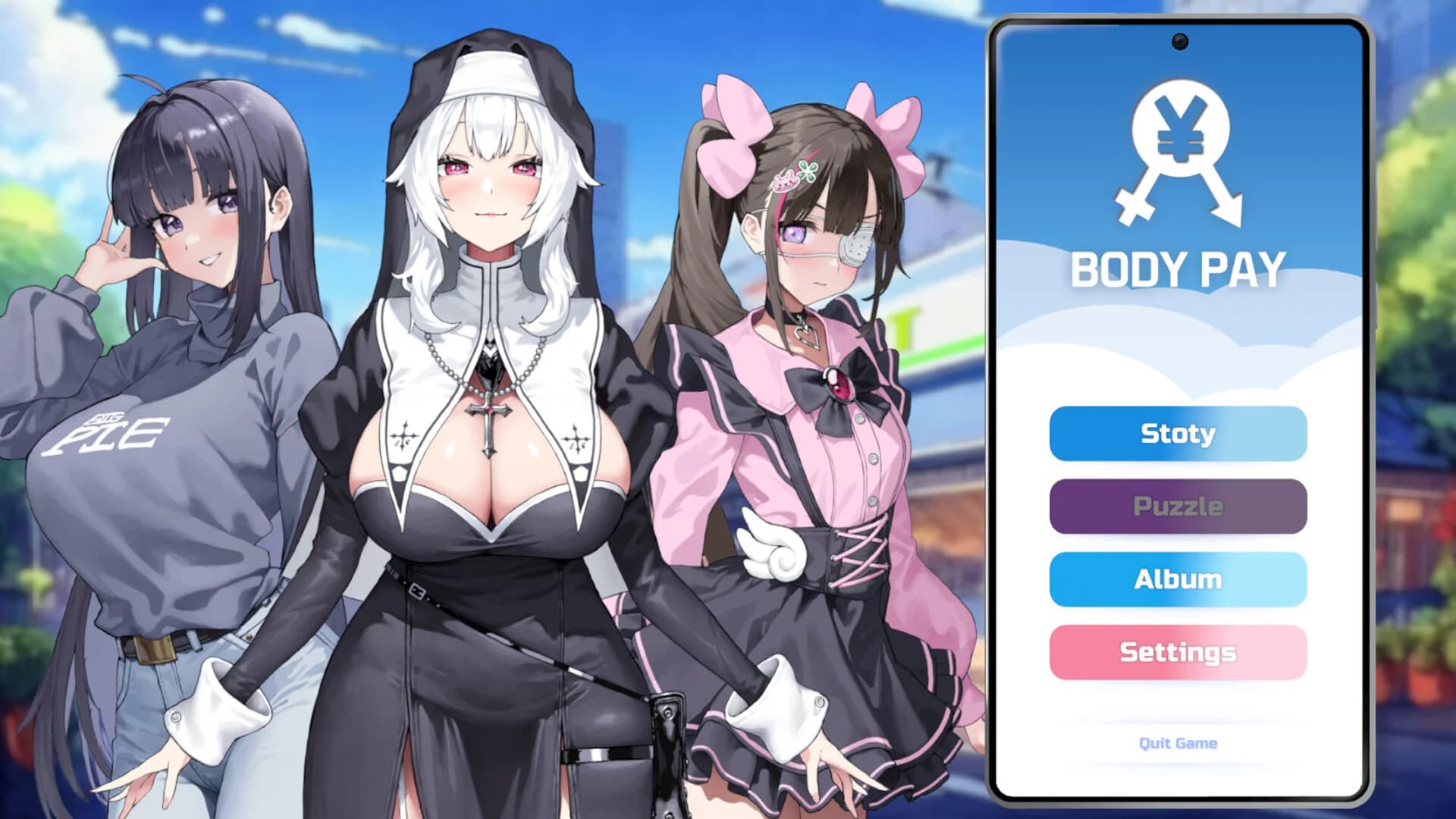 Body Pay “OMG! The girl with the big titties is too hitting on me!” - Puzzle hentai game screenshot